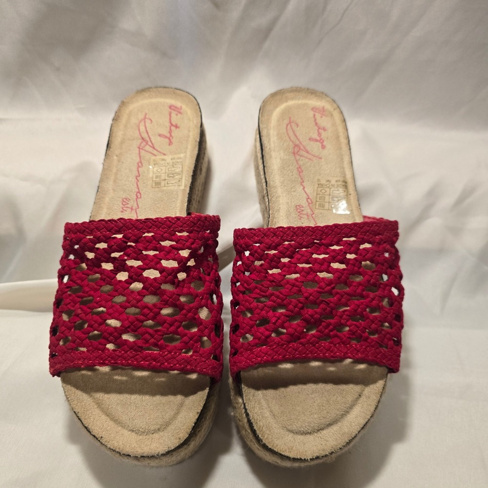 Vintage Havana Red‎ Woven Platform Espadrille Wedge Sandals Size 10